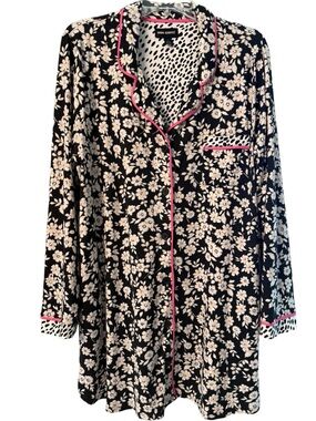 Room Service Pajama Top Large Floral Button Front Sleep Shirt Lounge Cottagecore